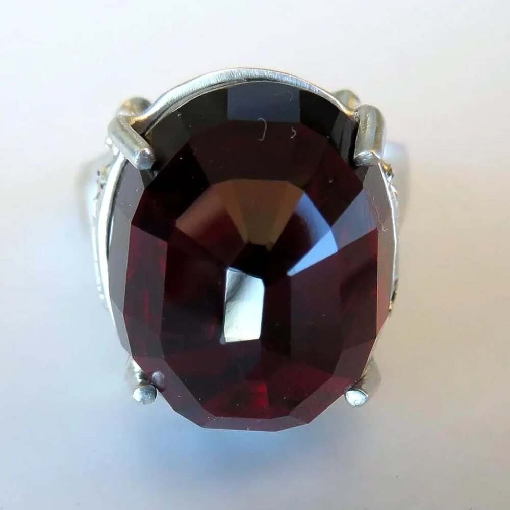 Huge Natural Garnet Dome Ring Reverse Set In Sterling Silver 22.94ct, Size 7